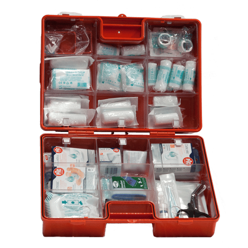 Åben førstehjælpskasse orange mellem Åben førstehjælpskasse orange mellem